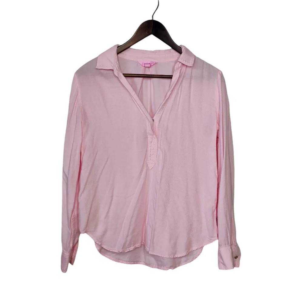 Lilly‎ Pulitzer Pastel Pink Long Sleeve Lightweight Popover Collared Blouse XS